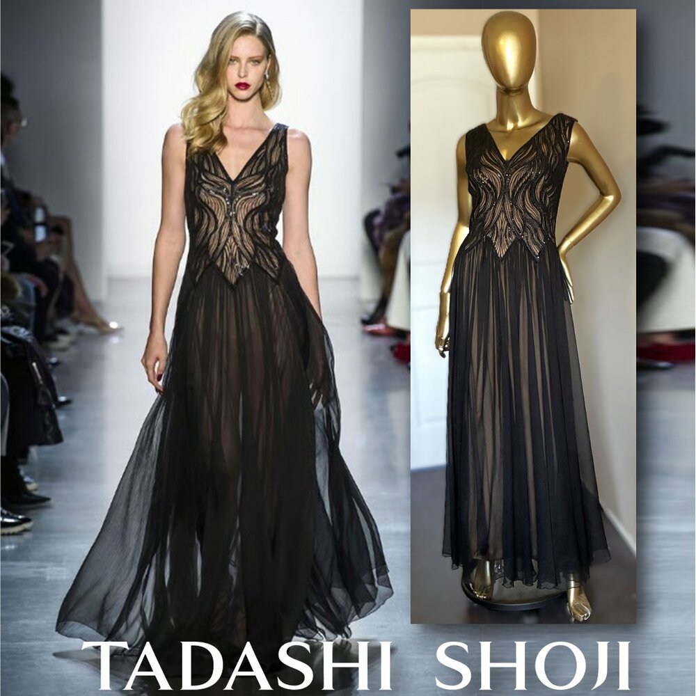 𝐓𝐀𝐃𝐀𝐒𝐇𝐈 𝐒𝐇𝐎𝐉𝐈 "Varinia" black sequin and chiffon gown  - Size 6